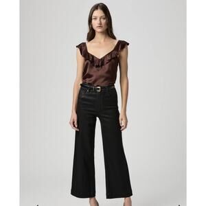 Paige Anessa Black Fog Luxe Coating Wide Leg Crop Jeans Women’s 31 New High Rise